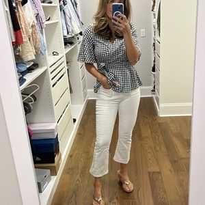 Loft plaid navy wrap top SMALL